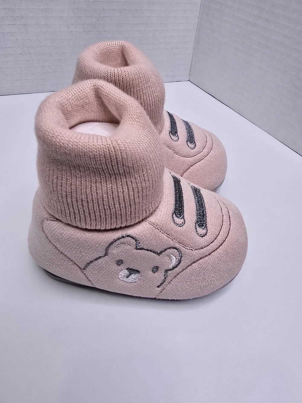 Toddler Pink Bear Knit Bootie Slippers - Cozy Indoor Slip-Ons